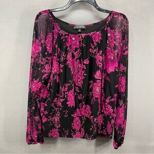 HARPER 241, Purple And Black Floral Blouse, Size Medium